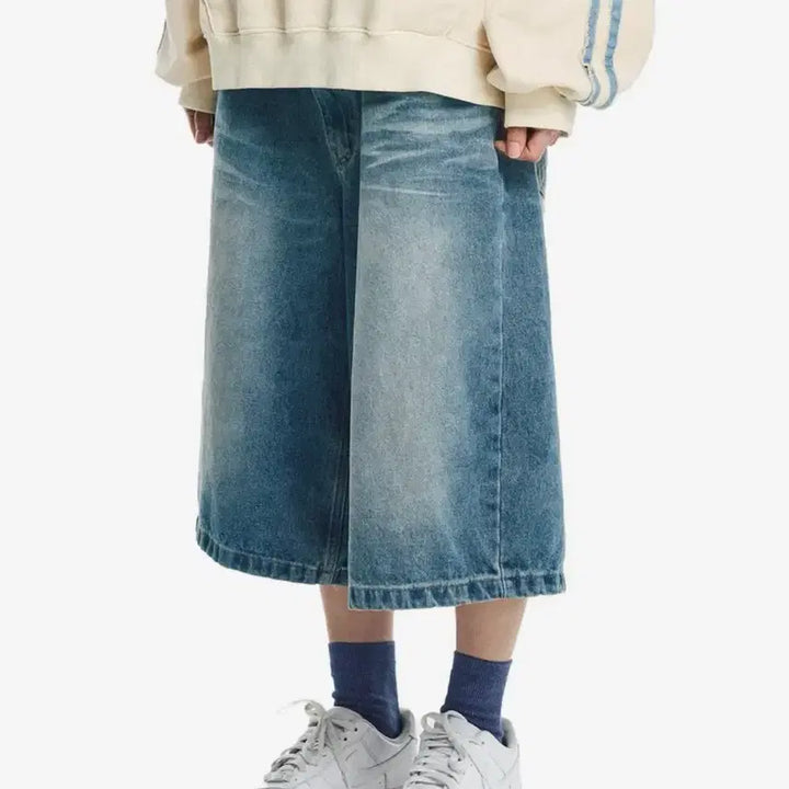[BUNJANG] Easy ENOUII 8-part Denim Bermuda Shorts - Medium Blue / 이지노이지 8부 데님 버뮤다팬츠- 미디엄블루