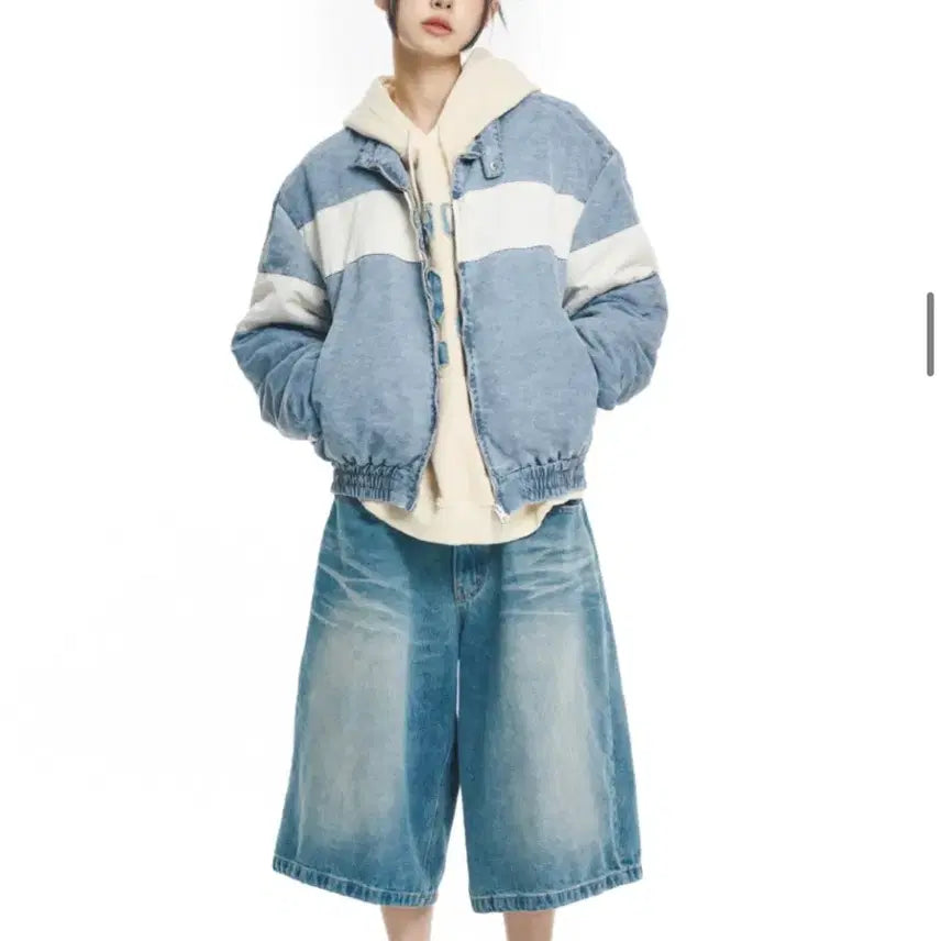 [BUNJANG] Easy ENOUII 8-part Denim Bermuda Shorts - Medium Blue / 이지노이지 8부 데님 버뮤다팬츠- 미디엄블루