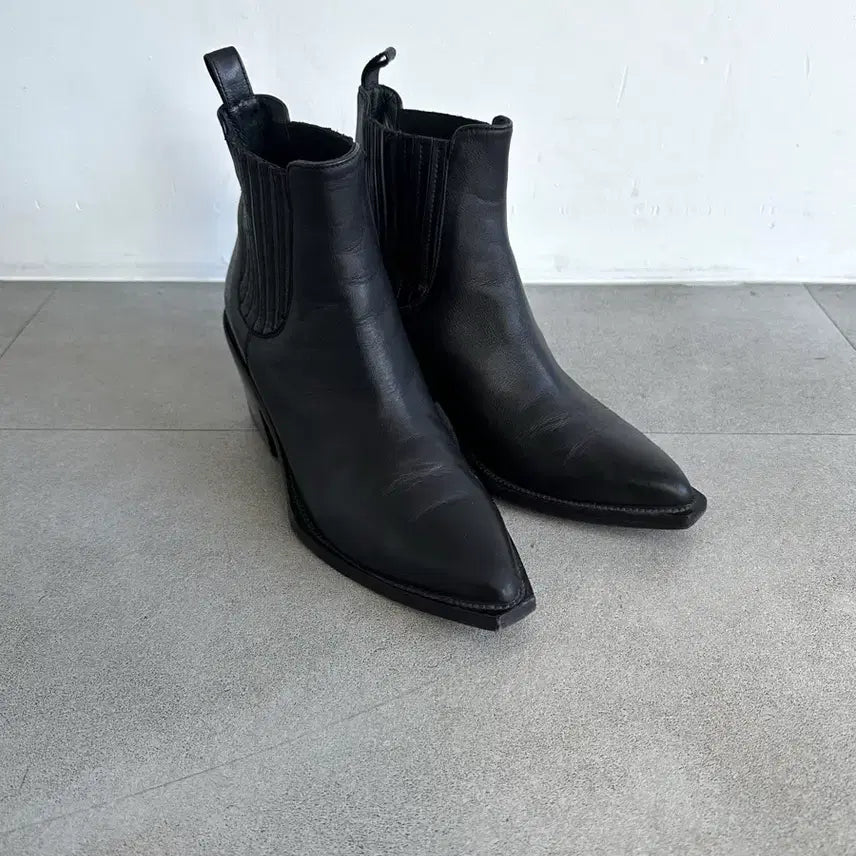 [BUNJANG] Just Cavalli Square Toe Black Leather Ankle Boots / 저스트 카발리 스퀘어토 블랙 레더 앵클부츠