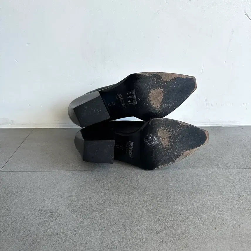 [BUNJANG] Just Cavalli Square Toe Black Leather Ankle Boots / 저스트 카발리 스퀘어토 블랙 레더 앵클부츠