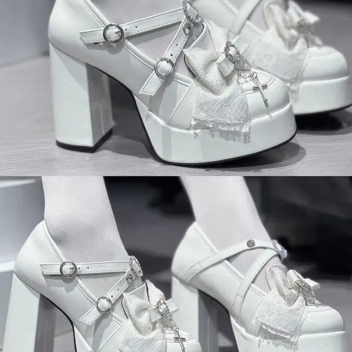 [BUNJANG] Unbranded Japanese Style High Heel Platform Shoes / 전학생 일본식 양산형 하이힐 두툼한 굽 방수대 신발 지뢰계 슈즈(2컬러)