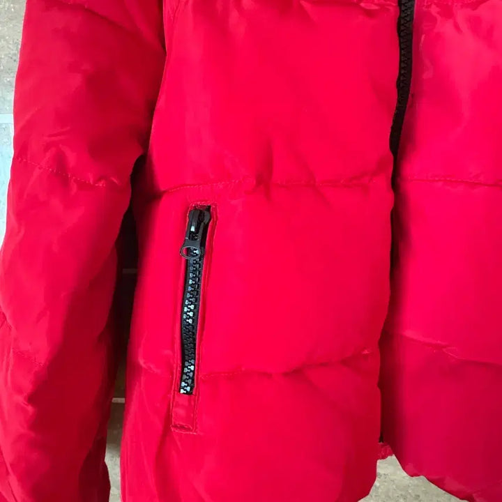 [BUNJANG] Red Fur Hooded Padded Jumper / 빨간색 퍼 후드 패딩 점퍼