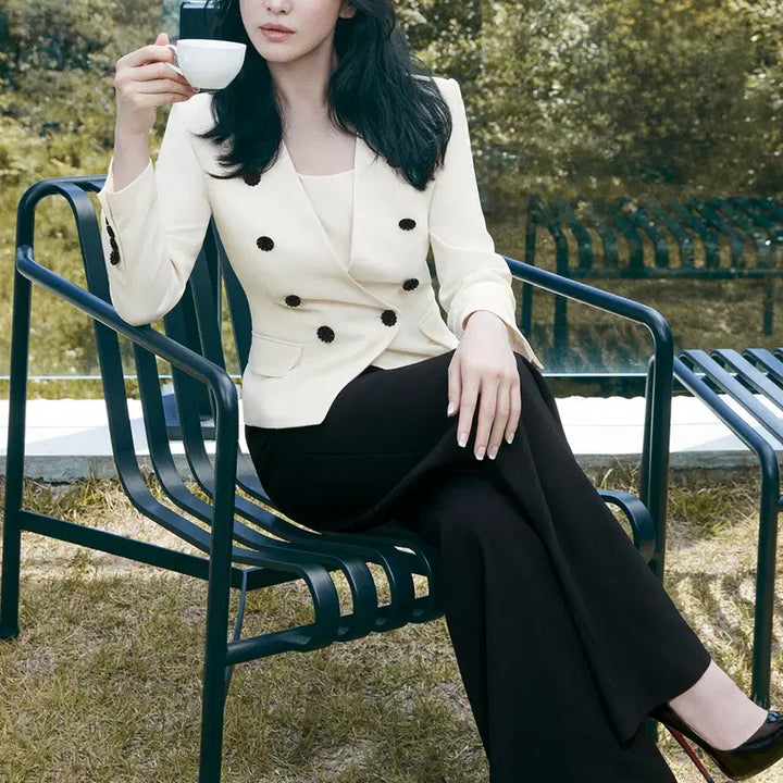 [BUNJANG] MICHAA Double Button Short Jacket (Black) / MICHAA 미샤 노카라 더블 버튼 장식 숏 자켓 (블랙) - 새상품