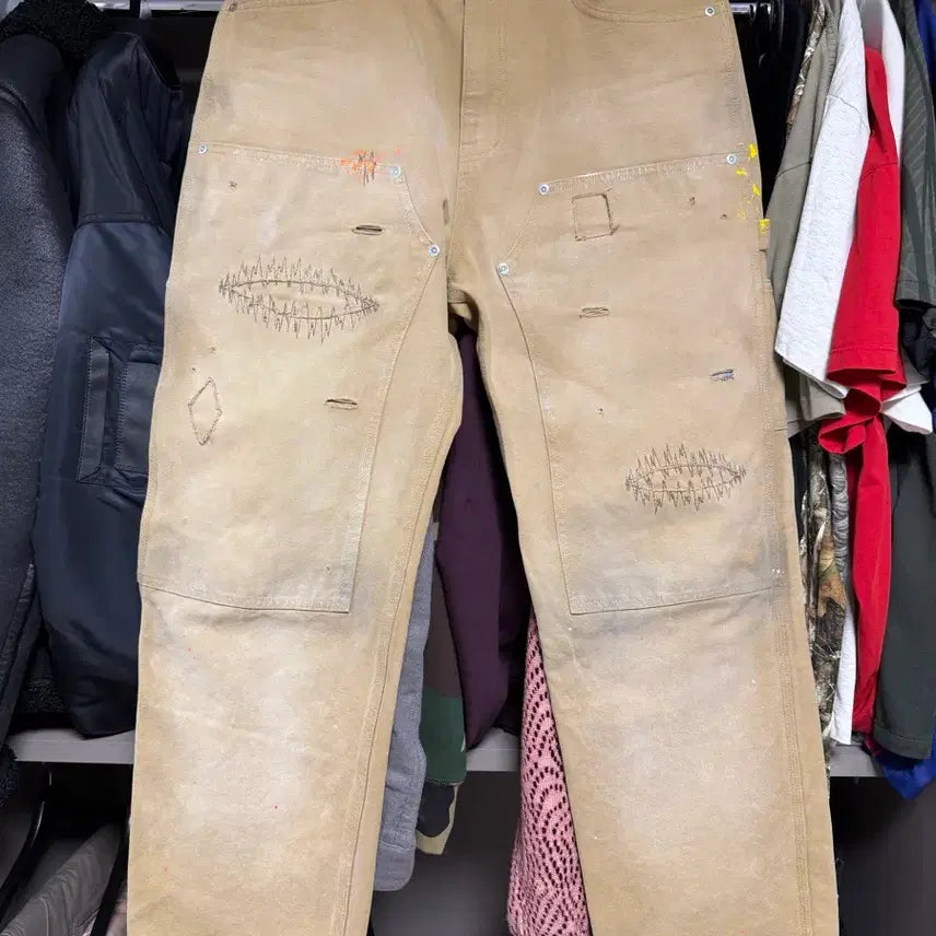 [BUNJANG] L CRACK Larry doubleknee pants / [L]블랙아웃 크랙 더블니 팬츠 베이지