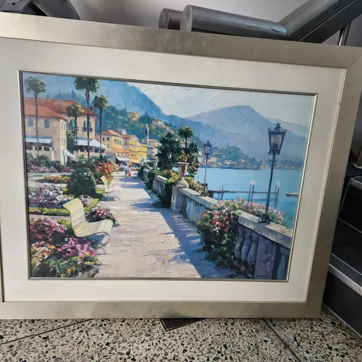 [BUNJANG] Howard Behrens Bellagio Promenade Landscape Painting Panel Frame / 하워드 베렌스 Bellagio 산책로 풍경화 패널액자.