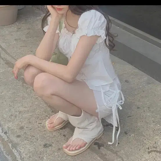 [BUNJANG] Summer Linen Flip-Flop Ankle Boots Black 230 / 씨온니 여름 린넨 쪼리 부츠 미들 앵클 슈즈 블랙 230