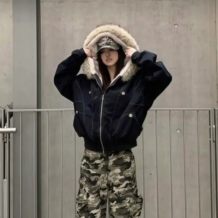 [BUNJANG] Generic Hoodie Short Blouson Jumper / 후드 퍼 숏 블루종 점퍼 양기모 패딩 겨울 지그재그 에이블리