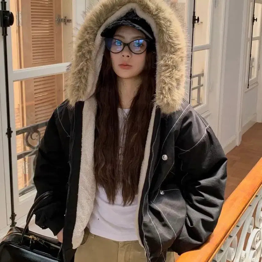 [BUNJANG] Generic Hoodie Short Blouson Jumper / 후드 퍼 숏 블루종 점퍼 양기모 패딩 겨울 지그재그 에이블리