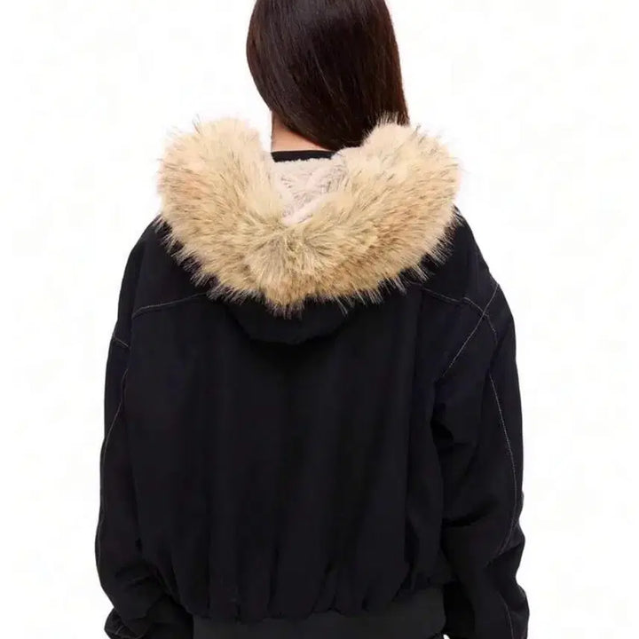 [BUNJANG] Generic Hoodie Short Blouson Jumper / 후드 퍼 숏 블루종 점퍼 양기모 패딩 겨울 지그재그 에이블리