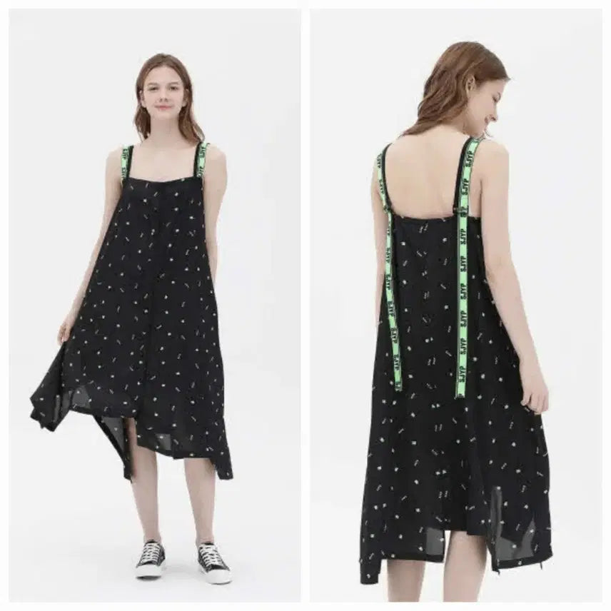 [BUNJANG] SJYP Dino Print Strapped Gored Dress / 한섬 sjyp 디노 프린트 스트랩 고어드 원피스