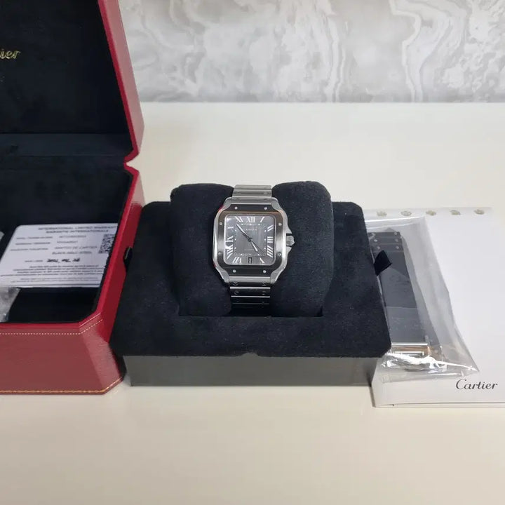 [BUNJANG] Cartier Santos Blue Dial Medium Steel Watch / 까르띠에 산토스 청판 미디움 스틸 25년 11월 영수증 풀구성