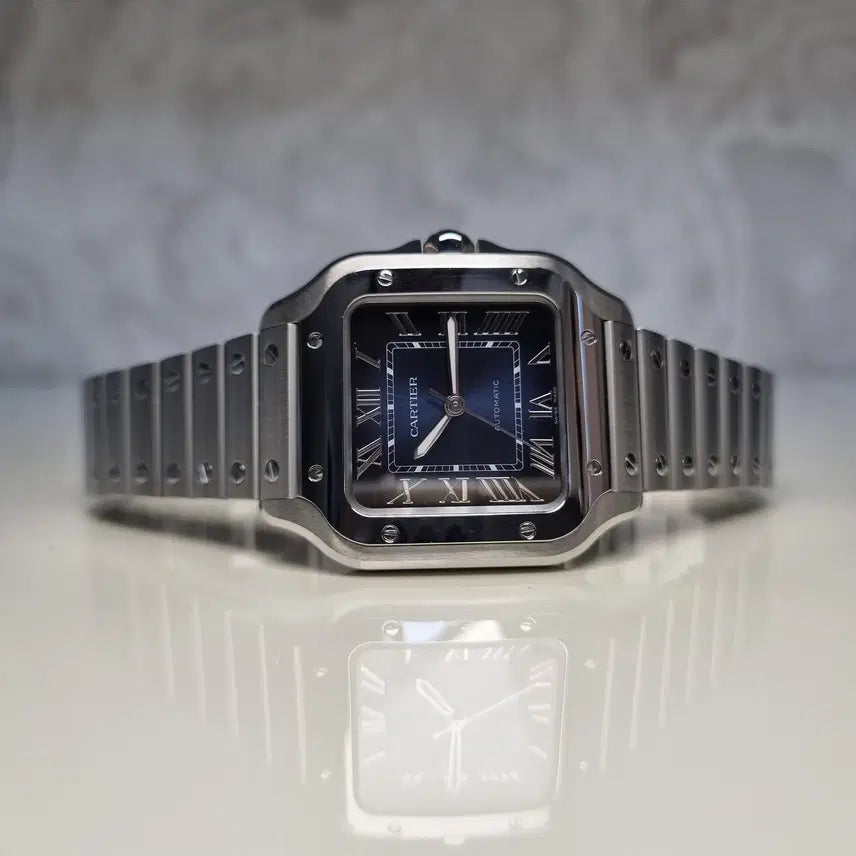 [BUNJANG] Cartier Santos Blue Dial Medium Steel Watch / 까르띠에 산토스 청판 미디움 스틸 25년 11월 영수증 풀구성