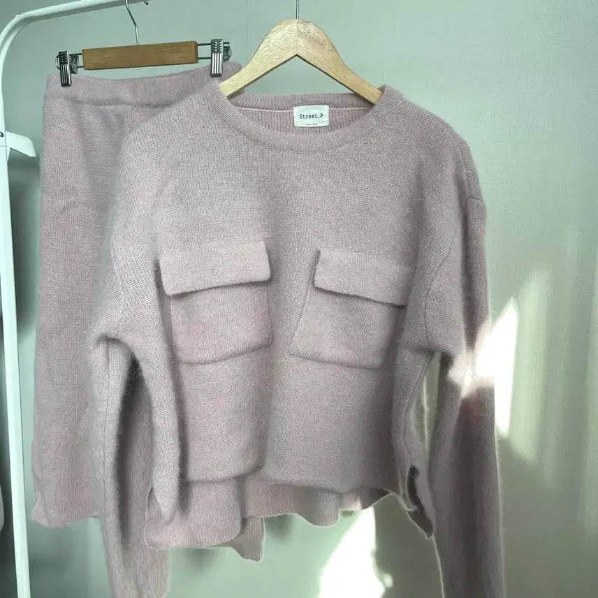 [BUNJANG] Street.P Pink Pocket Knit Two-Piece Set / Street.P 핑크 포켓 니트 투피스 셋업 치마 프리