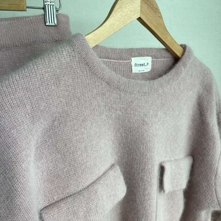 [BUNJANG] Street.P Pink Pocket Knit Two-Piece Set / Street.P 핑크 포켓 니트 투피스 셋업 치마 프리