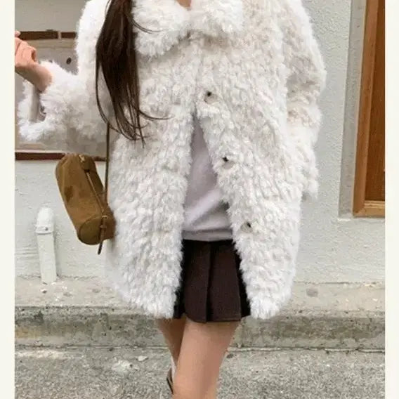 [BUNJANG] Unisex Ivory Half Collar Fur Jacket / 하프 카라 퍼 자켓 (프리사이즈)