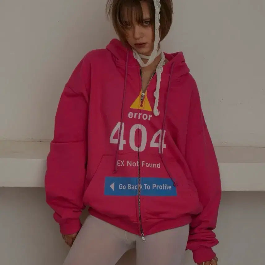 [BUNJANG] Grails ERROR 404 Zip Hoodie [Pink] / 그레일즈 ERROR 404 ZIP HOODIE [PINK]