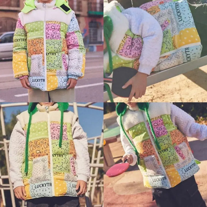 [BUNJANG] Lucky Try Reversible Paisley Duck Down Padded Jacket / 택포#새상품 럭키트라이 리버시블 멀티 페이즐리 커플패딩 아동 양면 오리털