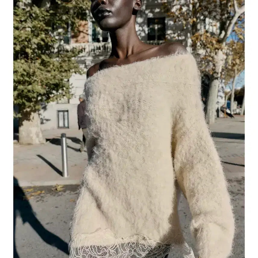 [BUNJANG] Zara Lace Combo Knit Sweater / 자라 레이스 콤비 니트 스웨터 새상품