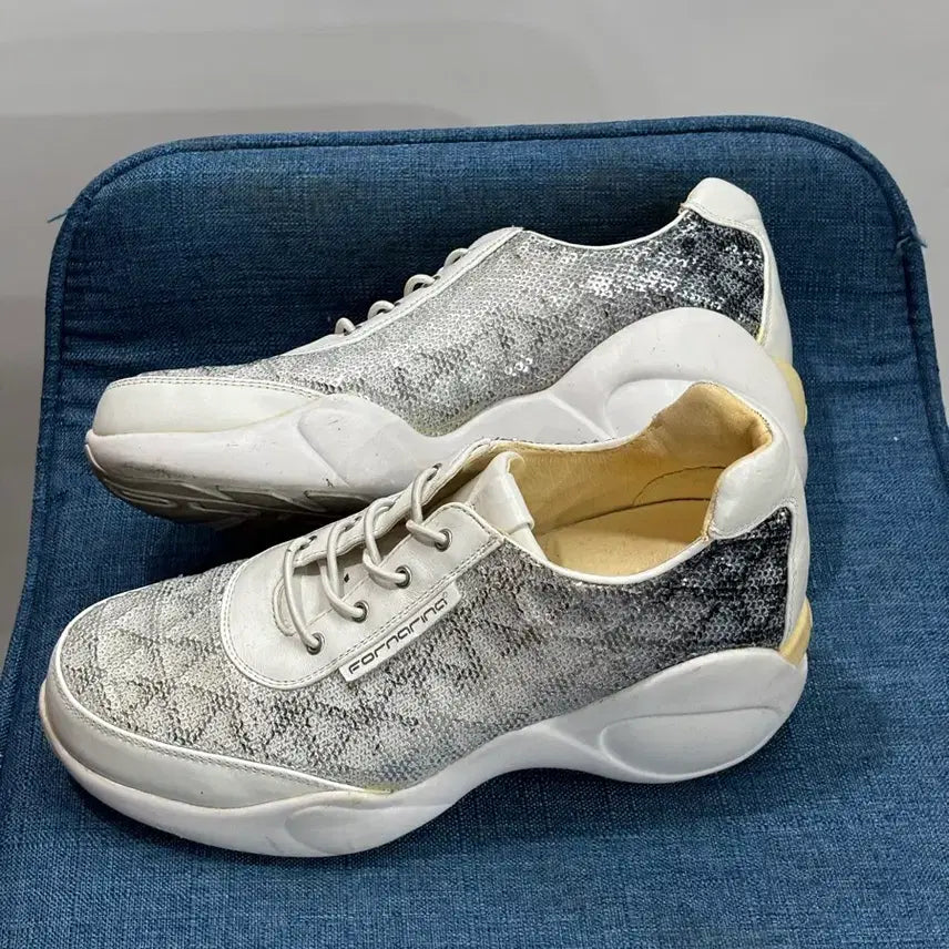 [BUNJANG] Fornarina Silver Sequin Platform Sneakers / (W240) 포르나리나(Fornarina) 실버 스팽글 플랫폼 스니커즈