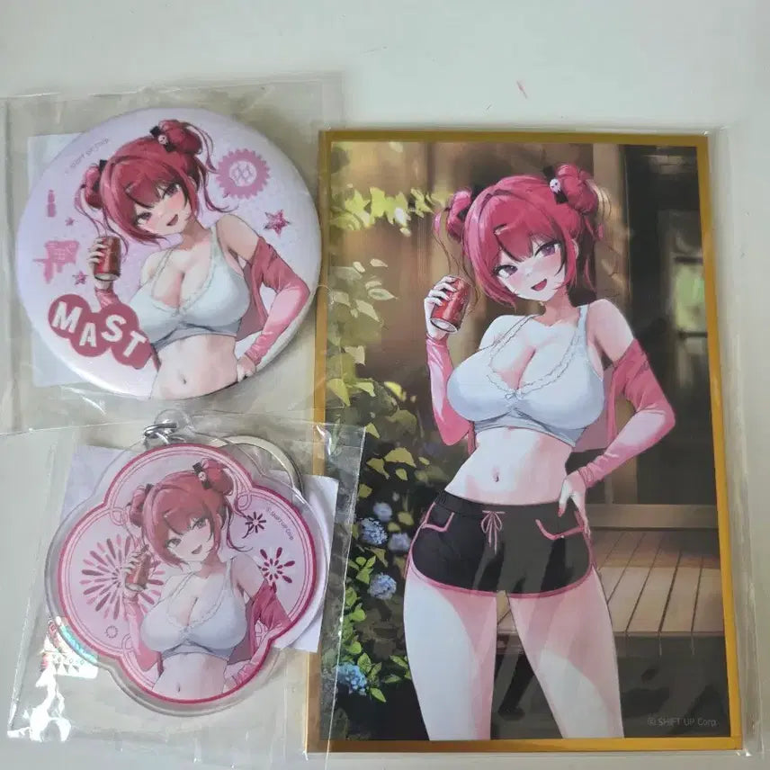 [BUNJANG] Goddess of Victory: Nikke Summer Vacation Goods Set / 승리의 여신 니케 쿠지코레 여름방학 마스트 굿즈 세트 캔뱃지+색지+키링