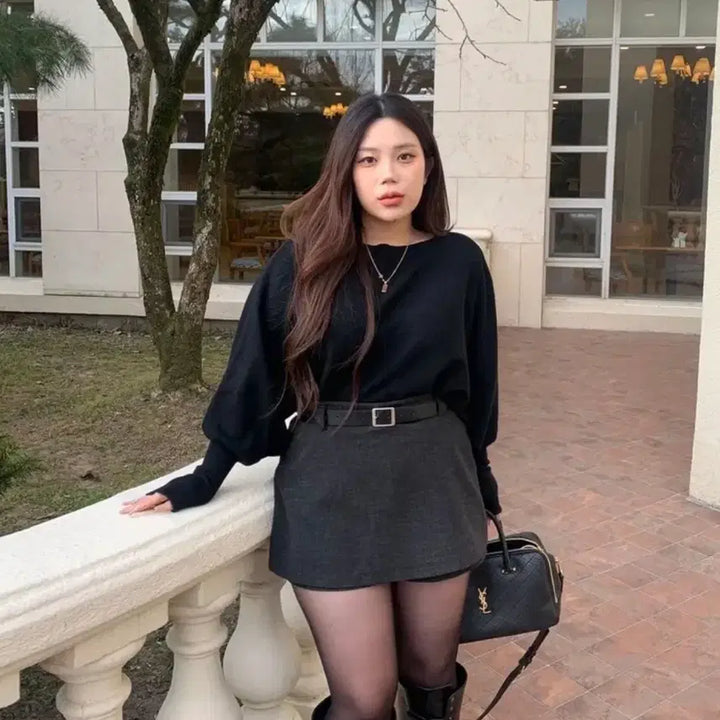 [BUNJANG] Daisy2L Boat Neck Knit Top (Gray) / 데이지투엘 가오리 보트넥 굴림니트 (그레이)