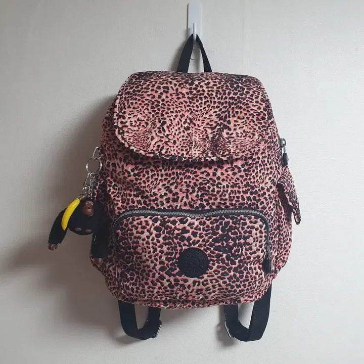 [BUNJANG] Kipling Leopard Print Backpack / 키플링 레오파드 패턴 백팩 핑크 블랙 포인트