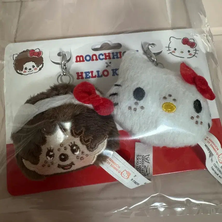 [BUNJANG] Monchhichi Hello Kitty 50th Anniversary Plush Keychain / 몬치치 헬로키티 50주년 플러시 키링