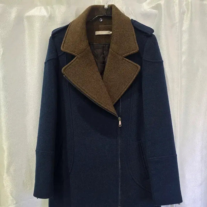 [BUNJANG] Stefanel Navy Brown Color Block Coat S / 스테파넬 네이비 브라운 배색 코트 S [F30352]