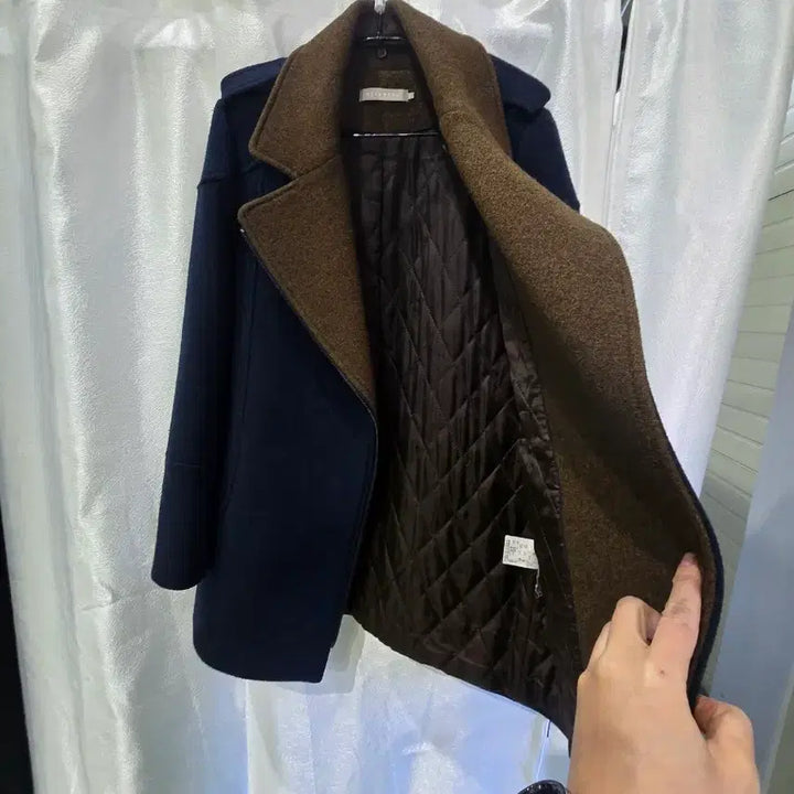 [BUNJANG] Stefanel Navy Brown Color Block Coat S / 스테파넬 네이비 브라운 배색 코트 S [F30352]