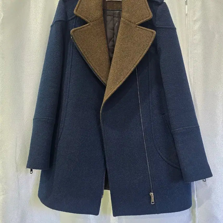 [BUNJANG] Stefanel Navy Brown Color Block Coat S / 스테파넬 네이비 브라운 배색 코트 S [F30352]