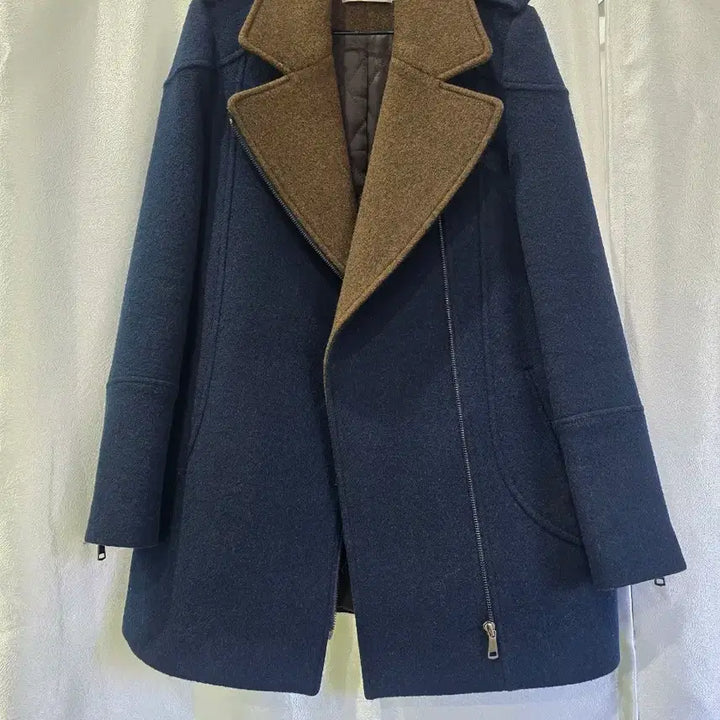 [BUNJANG] Stefanel Navy Brown Color Block Coat S / 스테파넬 네이비 브라운 배색 코트 S [F30352]