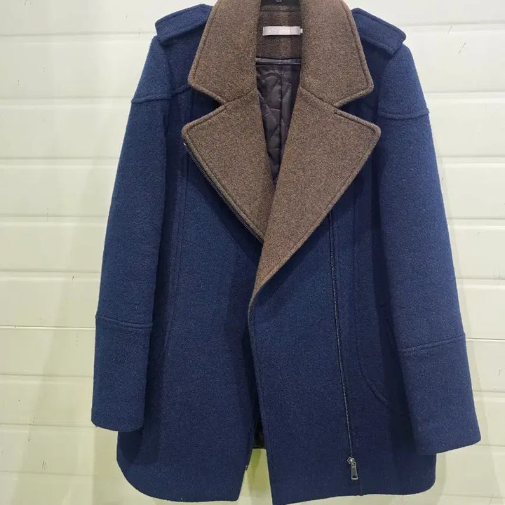 [BUNJANG] Stefanel Navy Brown Color Block Coat S / 스테파넬 네이비 브라운 배색 코트 S [F30352]
