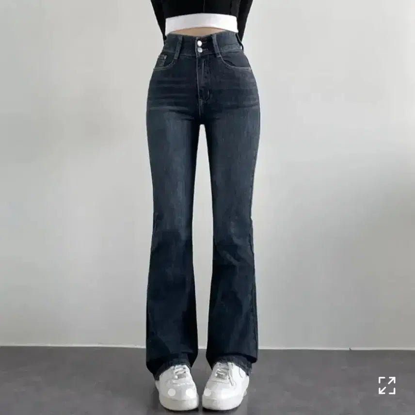 [BUNJANG] Two-Button High-Waist Bootcut Denim Pants / 투버튼 하이웨스트 스판 부츠컷 데님팬츠