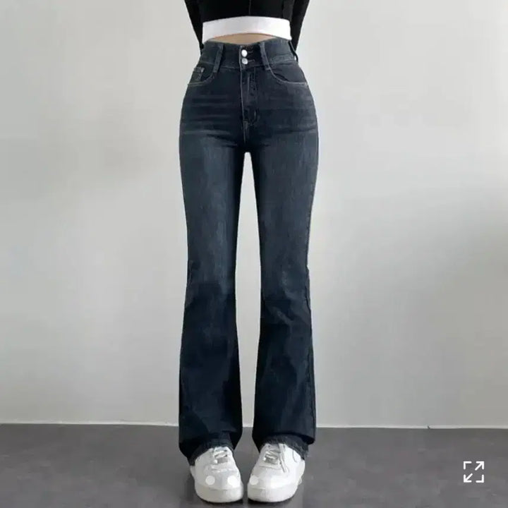 [BUNJANG] Two-Button High-Waist Bootcut Denim Pants / 투버튼 하이웨스트 스판 부츠컷 데님팬츠