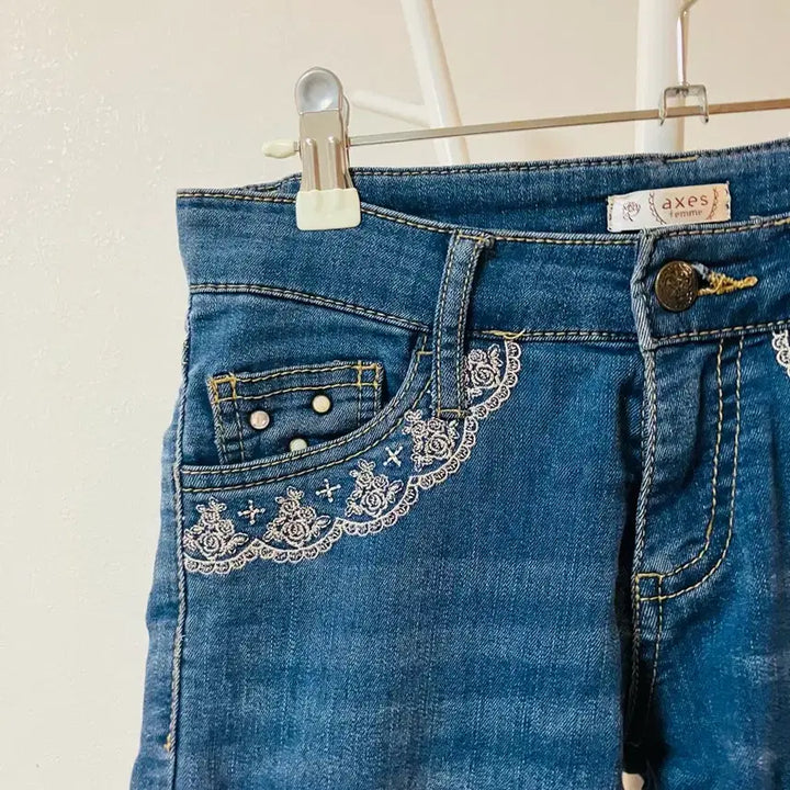 [BUNJANG] Axis Farm Lace Ribbon Denim Pants / 엑시즈팜 레이스리본 데님 일본빈티지 모리걸