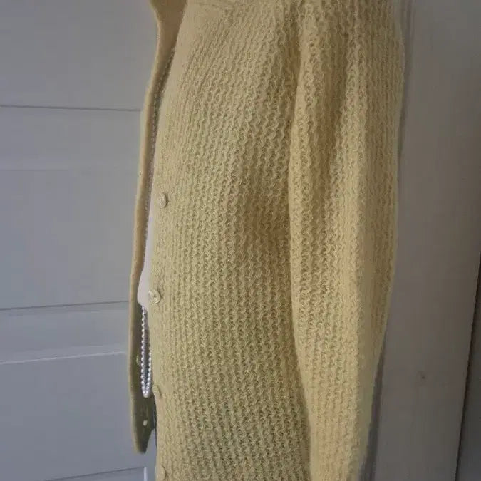[BUNJANG] Yellow Cable Knit Mohair Cardigan Jacket / 노란색 꽈배기 모헤어 니트 가디건 자켓