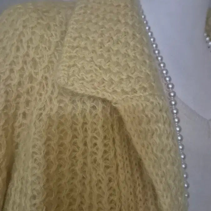 [BUNJANG] Yellow Cable Knit Mohair Cardigan Jacket / 노란색 꽈배기 모헤어 니트 가디건 자켓