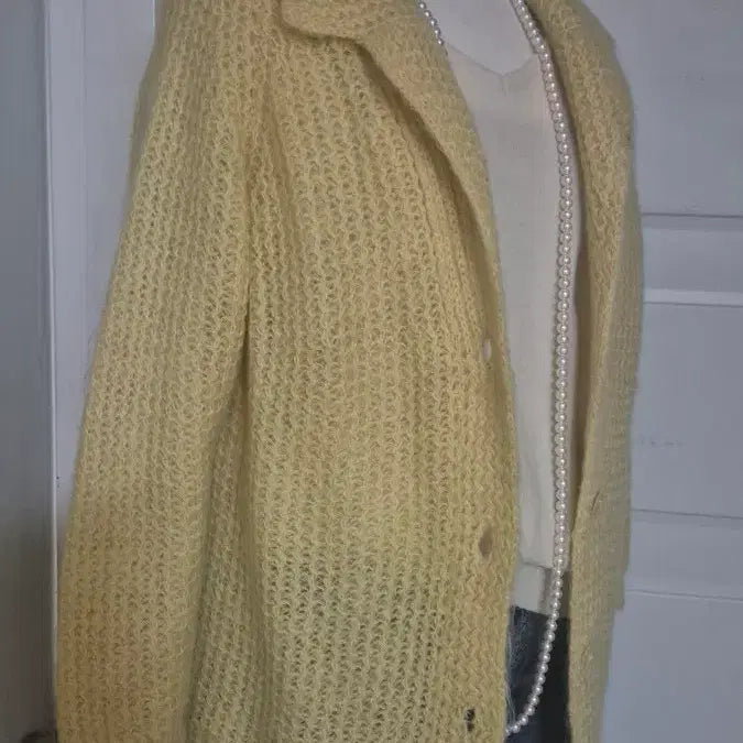 [BUNJANG] Yellow Cable Knit Mohair Cardigan Jacket / 노란색 꽈배기 모헤어 니트 가디건 자켓