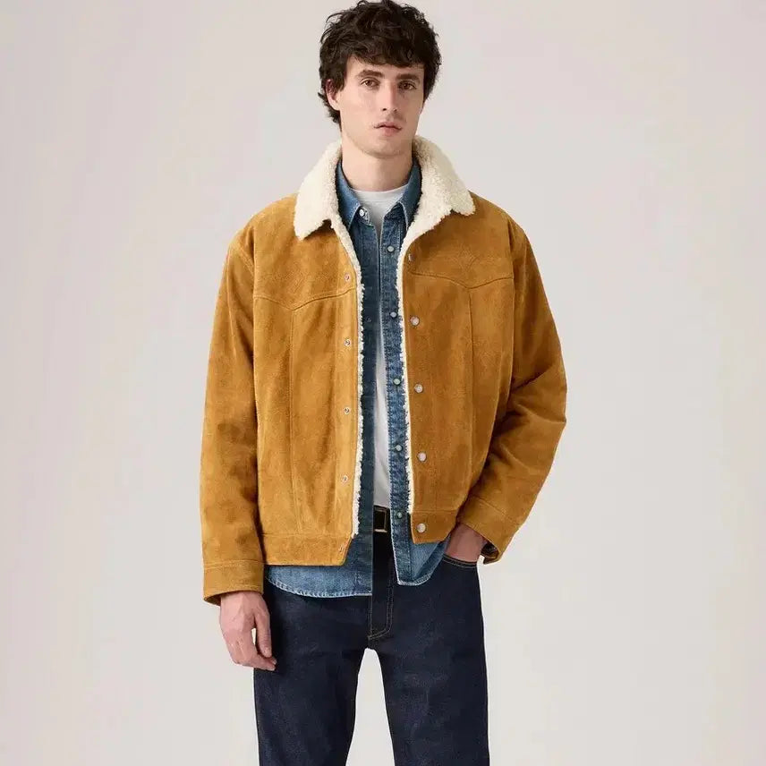 [BUNJANG] Levi's Western Suede Leather Trucker Jacket / 리바이스 웨스턴 스웨이드 가죽 레더 트러커 자켓