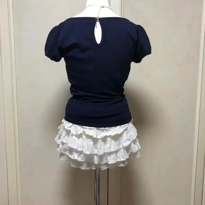 [BUNJANG] Navy Ribbed Crop Top / 급전) 네이비 갸루 리본 반팔 로걀탑 대장템