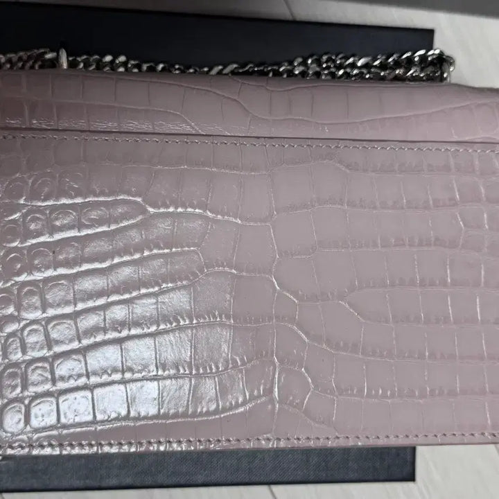 [BUNJANG] Saint Laurent Sunset Mini Croc Embossed Shoulder Bag / 생로랑 선셋 미니 크로커 엠보 연핑크 실버체인 풀박 보증서 유 최상급