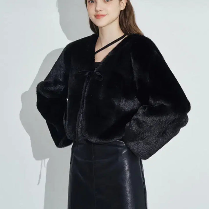 [BUNJANG] Roge Frantz Cozy Ribbon Fur Jacket / 로제프란츠 코지 리본 퍼자켓 블랙