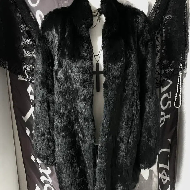 [BUNJANG] Vintage Black Fur Jacket / 착샷o 핀터레스트 빈티지퍼자켓퍼코트 블랙다크웨어로맨틱오네갸루고스고딕emo