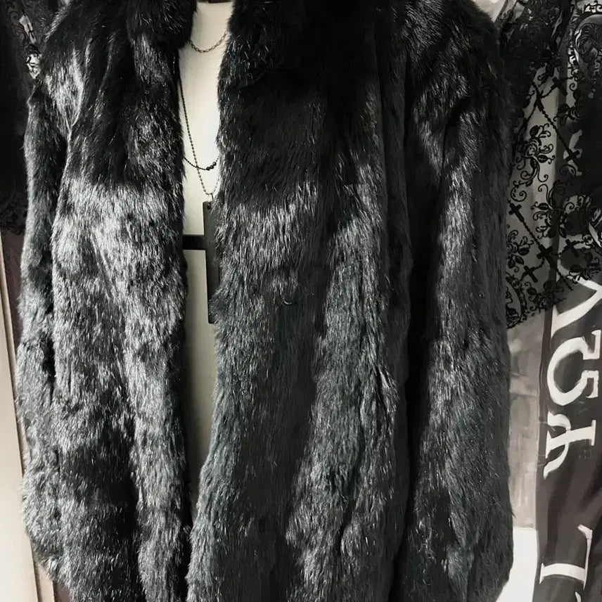 [BUNJANG] Vintage Black Fur Jacket / 착샷o 핀터레스트 빈티지퍼자켓퍼코트 블랙다크웨어로맨틱오네갸루고스고딕emo