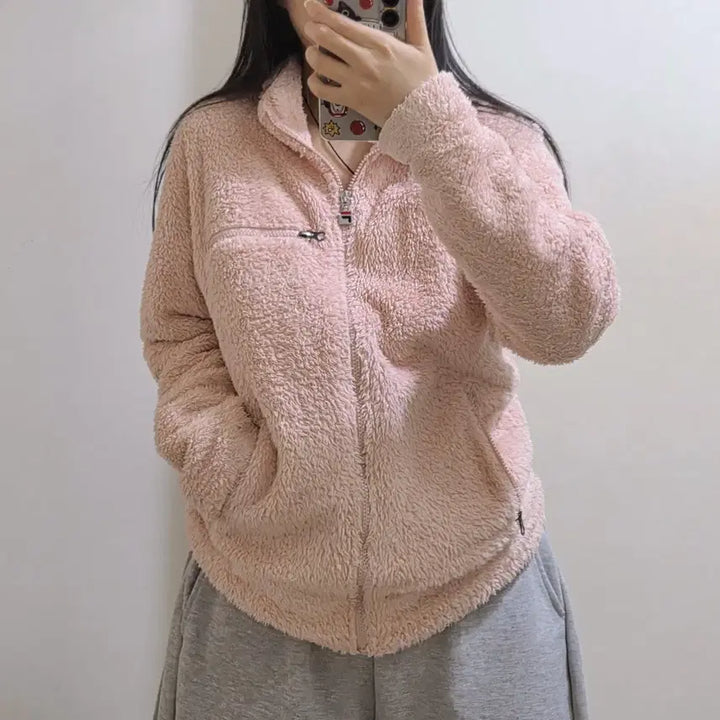 [BUNJANG] FILA Pink Fleece Zip-up Jacket / FILA 핑크색 뽀글이 플리스 집업 휠라 핑크