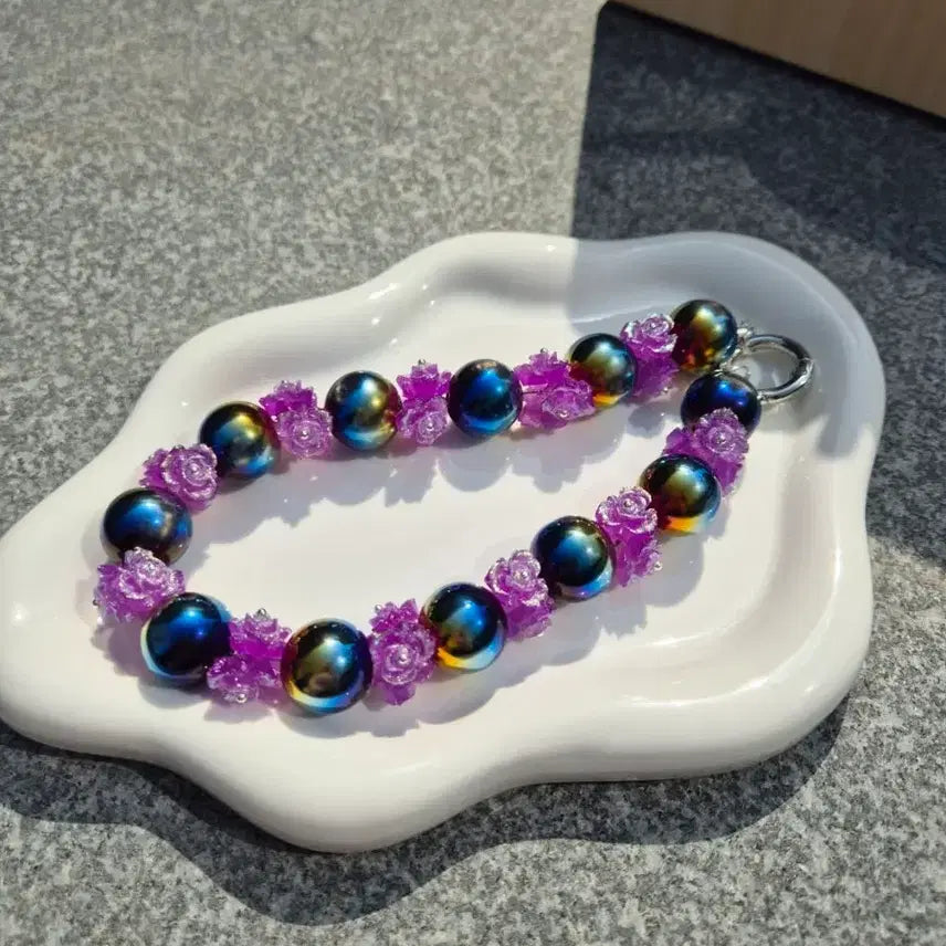 [BUNJANG] Light Stick Black Bead Keyring / 야광꽃 블랙구슬 키링