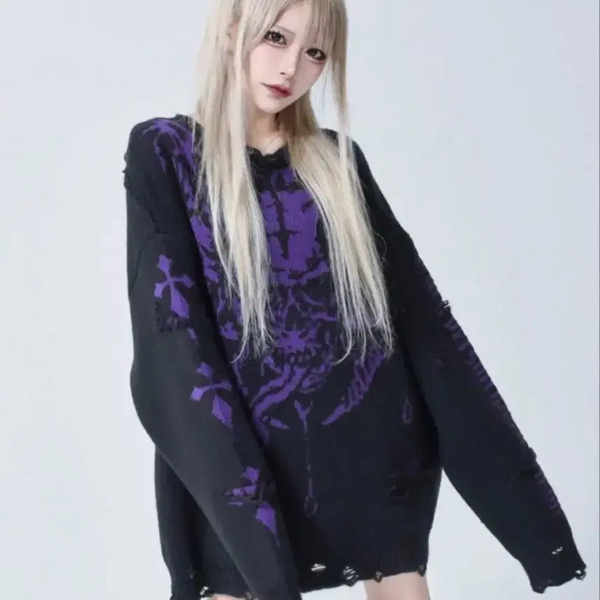 [BUNJANG] REFLEM Skull Oversized Knit Sweater / 레플렘 REFLEM 스컬 오버 니트 지뢰계 중성계