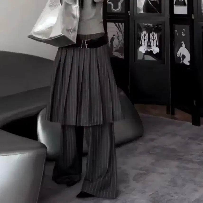 [BUNJANG] Striped Pleated Skirt Pants / 스트라이프 플리츠 스커트 팬츠  / 데일리 러블리 빈티지 y2k 유니크