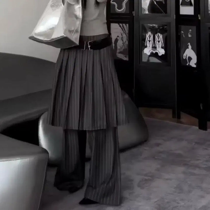 [BUNJANG] Striped Pleated Skirt Pants / 스트라이프 플리츠 스커트 팬츠  / 데일리 러블리 빈티지 y2k 유니크
