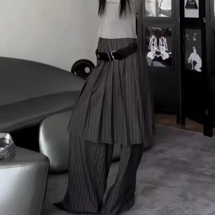 [BUNJANG] Striped Pleated Skirt Pants / 스트라이프 플리츠 스커트 팬츠  / 데일리 러블리 빈티지 y2k 유니크